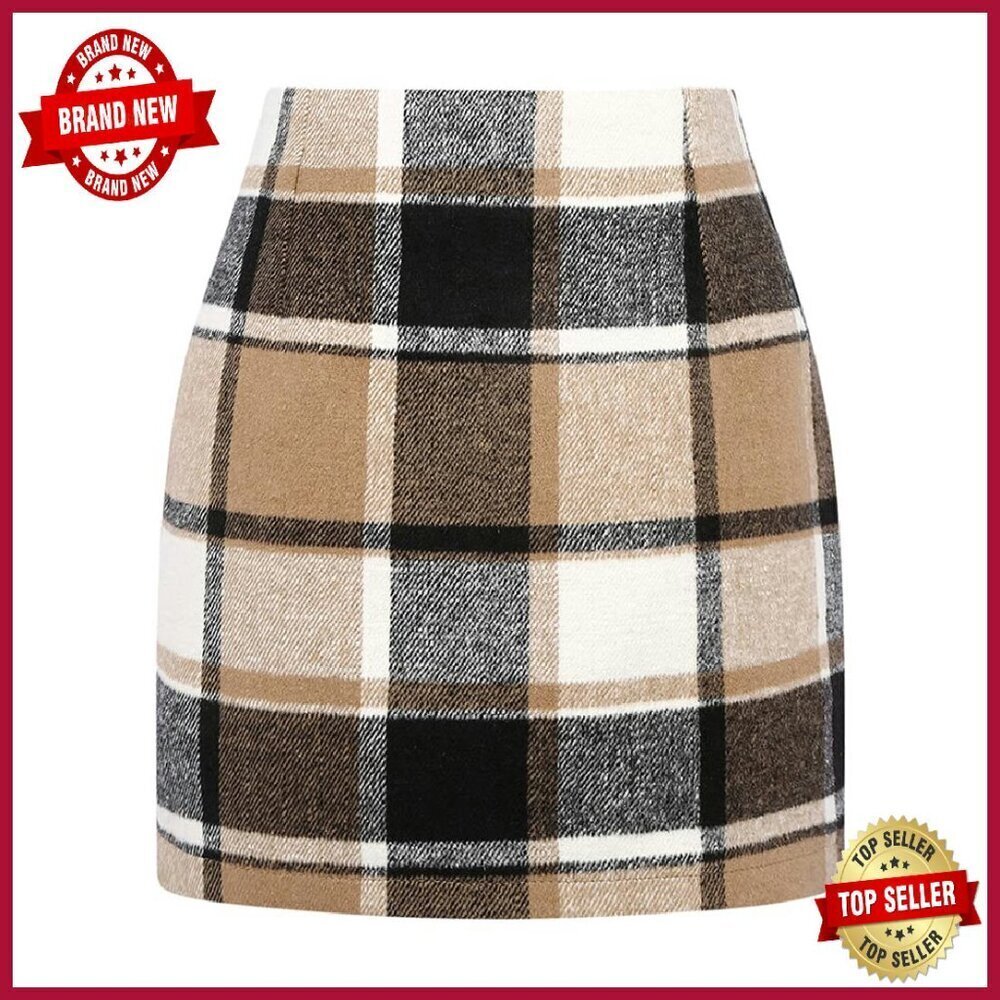Wool Plaid Mini Skirt High Waisted Bodycon Pencil Skirt Fall Winter